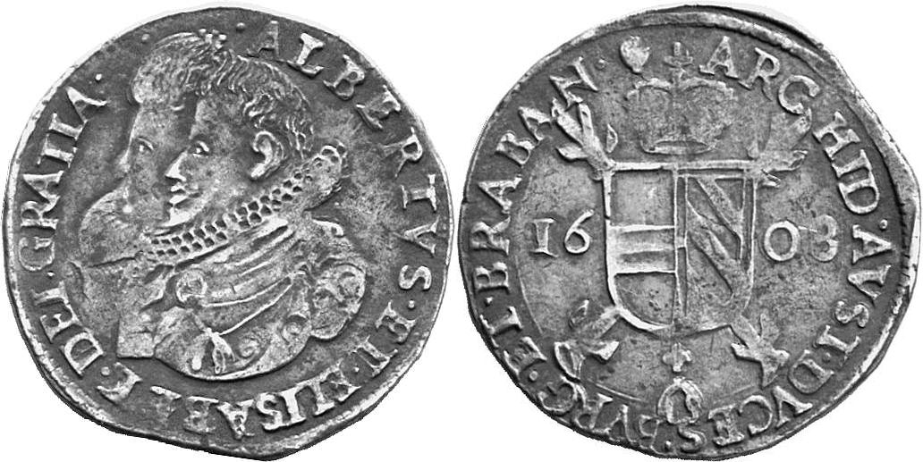 BELGIEN BRABANT Albert und Isabella von Spanien, 1598-1621. Triple réal (15 Sols) 1608, Antwerpen.