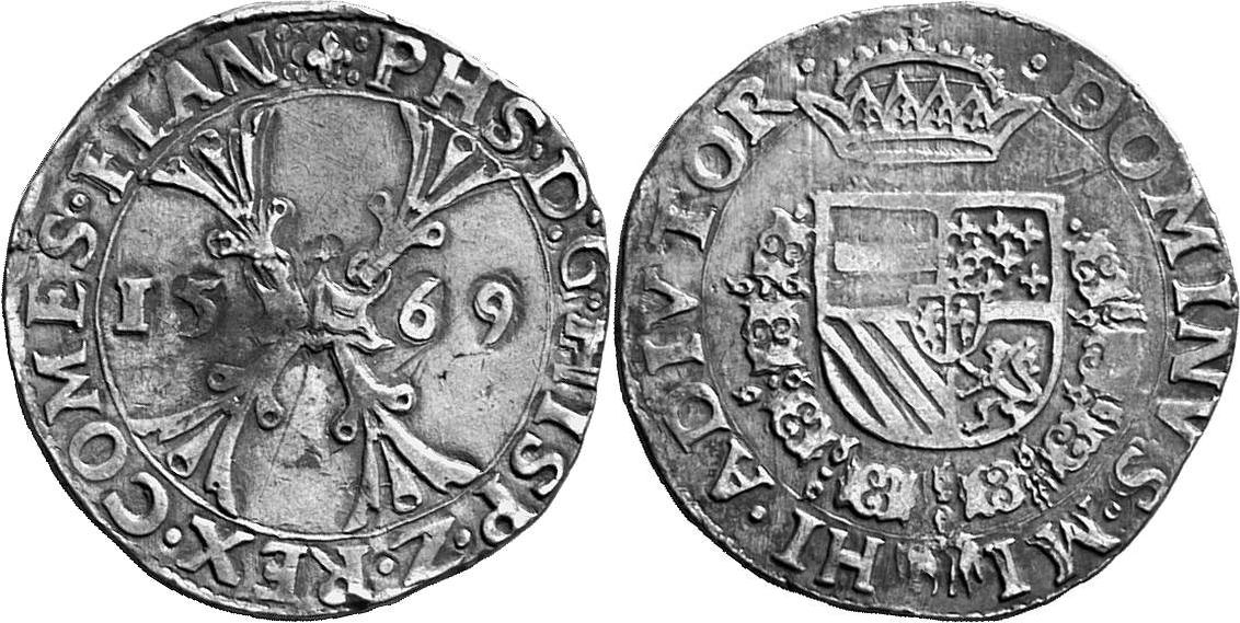 BELGIEN FLANDERN Philipp II. von Spanien, 1555-1598. 1/2 Ecu de Bourgogne 1569.