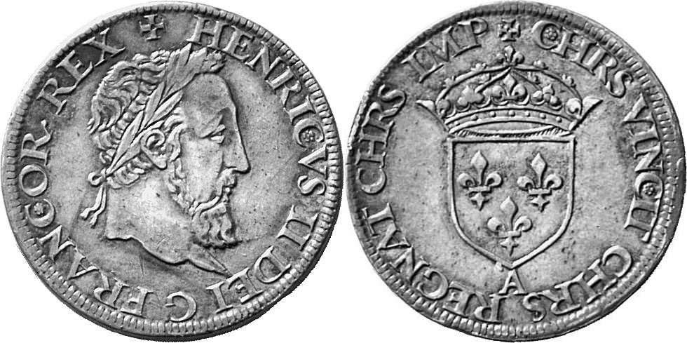 FRANKREICH KÖNIGREICH Henri II, 1547-1559. Teston frappé au moulin o. J. (1552), 2. Typ, Paris.