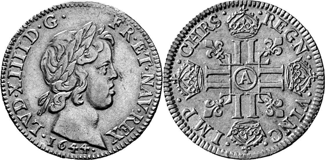 FRANKREICH KÖNIGREICH Louis XIV, 1643-1715. Louis d'or à la mèche courte 1644 A, Paris.