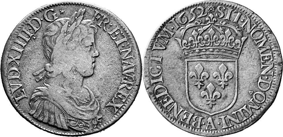 FRANKREICH KÖNIGREICH Louis XIV, 1643-1715. Ecu à la mèche longue 1652 A, Paris.