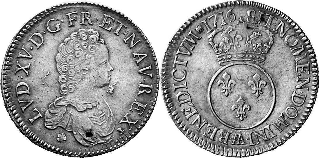 FRANKREICH KÖNIGREICH Louis XV, 1715-1774. Ecu "vertugadin" 1716 AA, Metz.