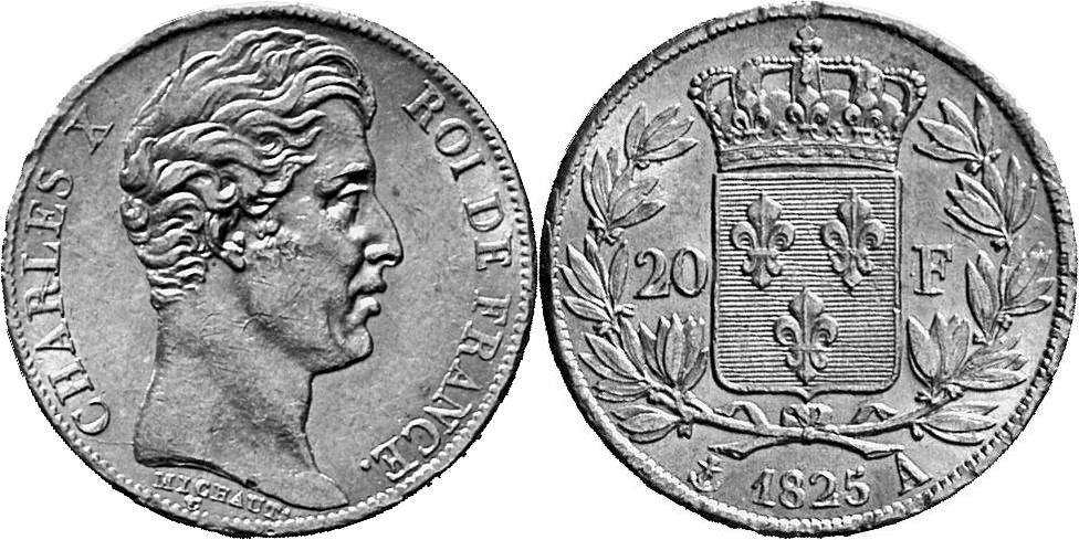 FRANKREICH KÖNIGREICH Charles X, 1824-1830. 20 Francs 1825 A, Paris.