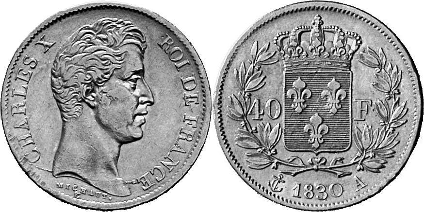 FRANKREICH KÖNIGREICH Charles X, 1824-1830. 40 Francs 1830 A, Paris.