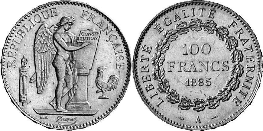 FRANKREICH KÖNIGREICH 3. Republik, 1870-1940. 100 Francs 1885 A, Paris.