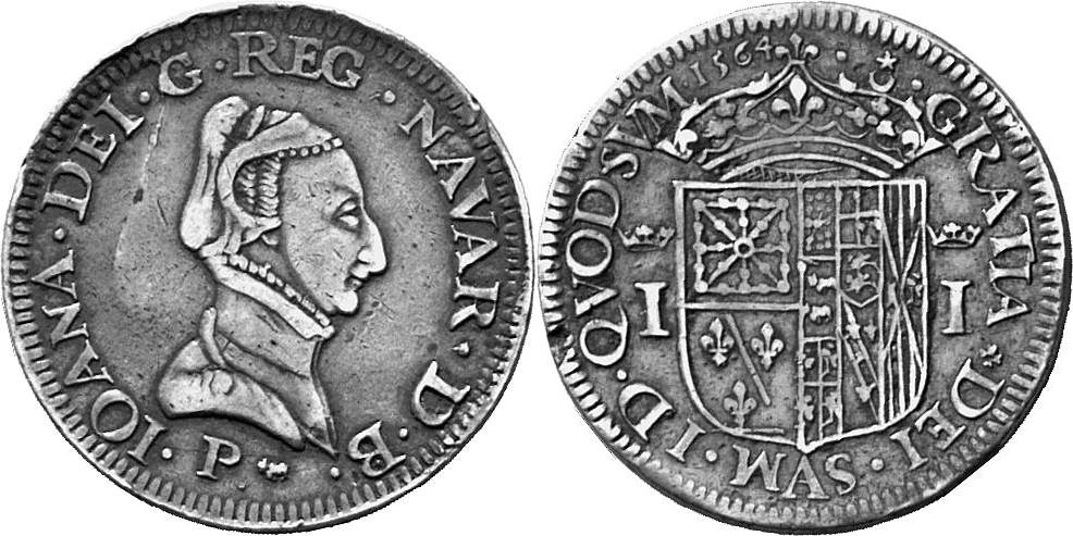 FRANKREICH/FEODALES BEARN UND NAVARRA Jeanne d'Albert, 1562-1572. Teston 1564.