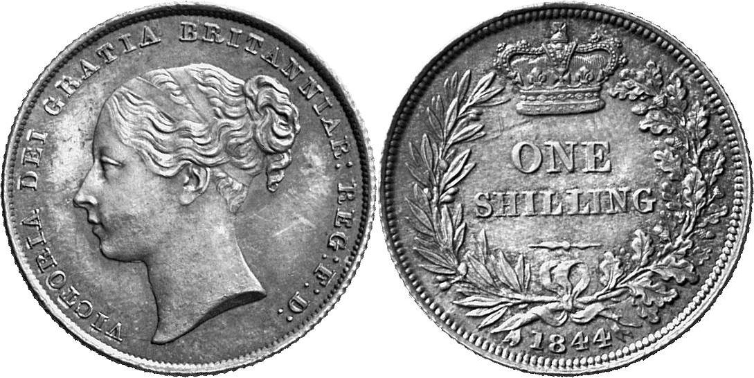GROSSBRITANNIEN / IRLAND ENGLAND Victoria, 1837-1901. Shilling 1844, London.