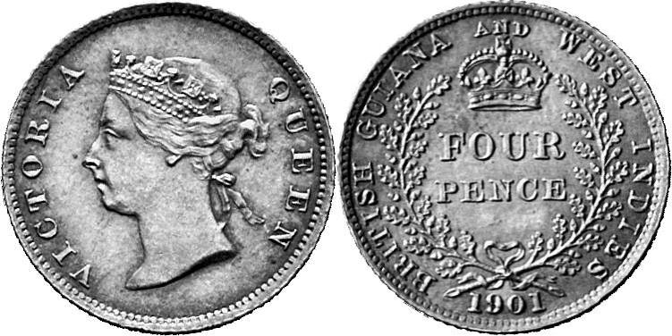 GROSSBRITANNIEN / IRLAND BRITISCHE KOLONIEN British Guyana. 4 Pence 1901.