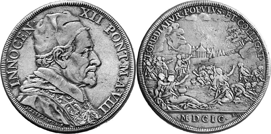 ITALIEN KIRCHENSTAAT/VATIKAN Innocenz XII., 1691-1700. Piastra Jahr VIII/1699, Rom.