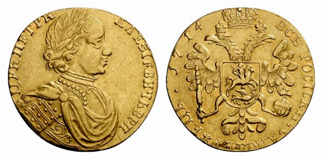 RUSSLAND KAISERREICH Peter I., der Große, 1682-1725. 2 Dukaten 1714, Moskau, Roter Münzhof.