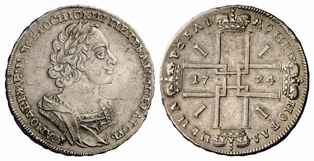 RUSSLAND KAISERREICH Peter I., der Große, 1682-1725. Rubel 1724, Moskau, Roter Münzhof.