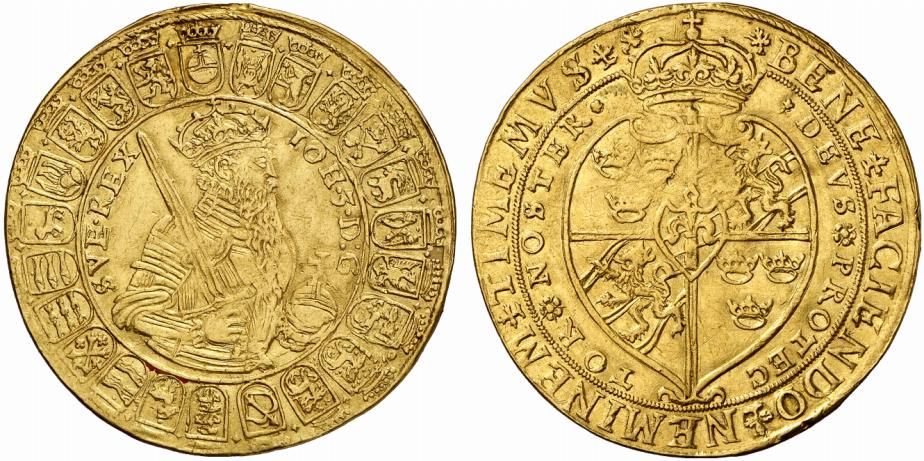 SCHWEDEN KÖNIGREICH Johann III., 1568-1592. 2 Rosenobler (1/2 Portugalöser) o. J. (1585/1586), Stockholm.
