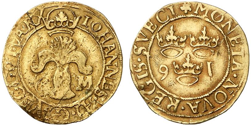 SCHWEDEN KÖNIGREICH Johann III., 1568-1592. 6 Mark 1591, Stockholm.