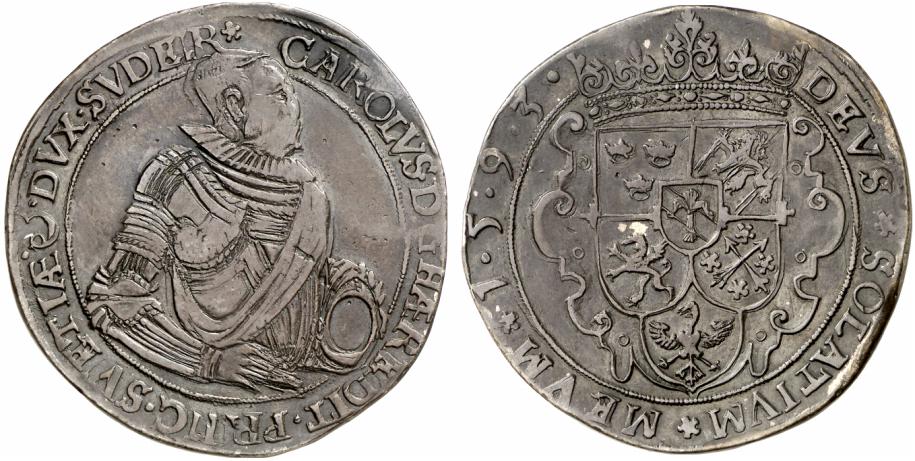 SCHWEDEN KÖNIGREICH Karl (IX.), Herzog von Södermanland, 1560-1604, Reichsverweser 1592/1593 und 1599-1604. Daler 1593, Stockholm.