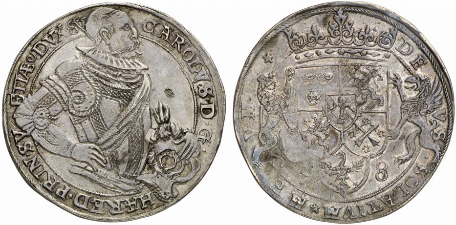 SCHWEDEN KÖNIGREICH Karl (IX.), Herzog von Södermanland, 1560-1604, Reichsverweser 1592/1593 und 1599-1604. Daler 1598, Stockholm.