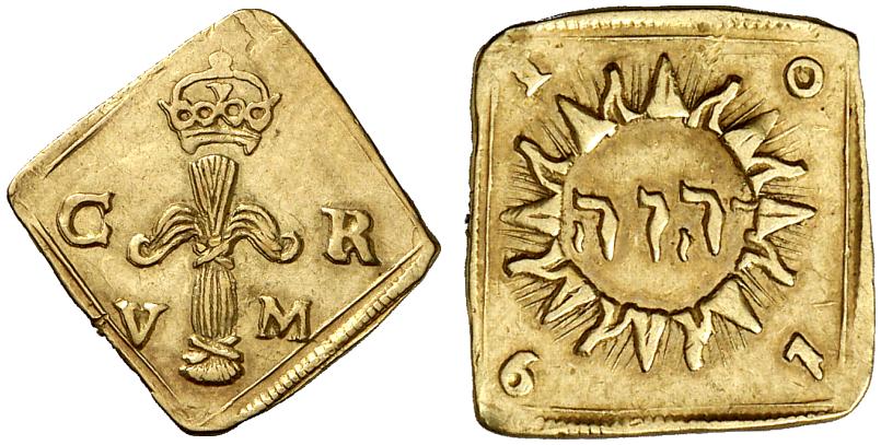 SCHWEDEN KÖNIGREICH Karl IX., (1560-) 1604-1611. Klippe zu 5 Mark 1610, Stockholm.
