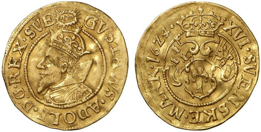 SCHWEDEN KÖNIGREICH Gustav II. Adolf, 1611-1632. 16 Mark (Carolin) 1624, Stockholm.