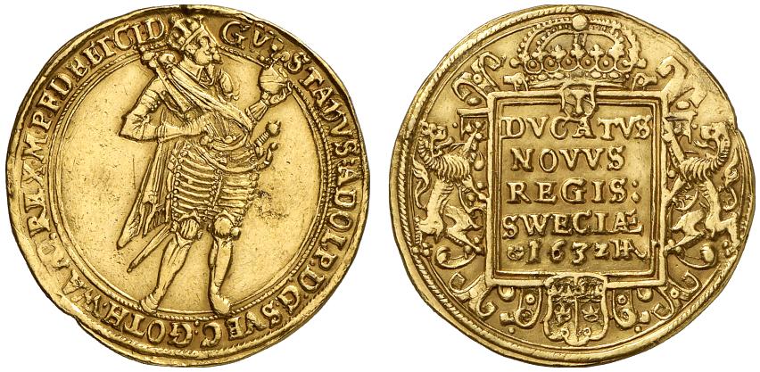 MAINZ STADT Unter Schweden. Gustav II. Adolf, 1631-1632. 2 Dukaten 1632.
