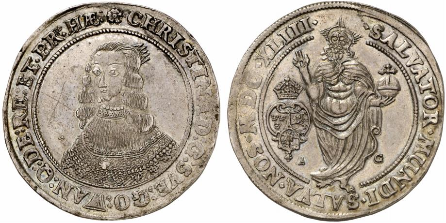 SCHWEDEN KÖNIGREICH Christina, 1632-1654. Riksdaler 1643, Stockholm.