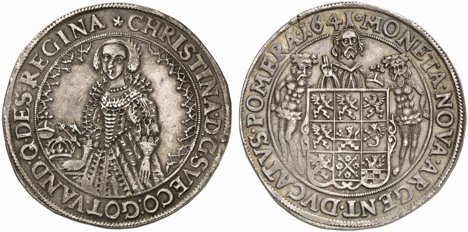 POMMERN Christina, 1637-1654. Reichstaler 1641, Stettin.