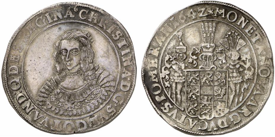 POMMERN Christina, 1637-1654. Reichstaler 1642, Stettin.