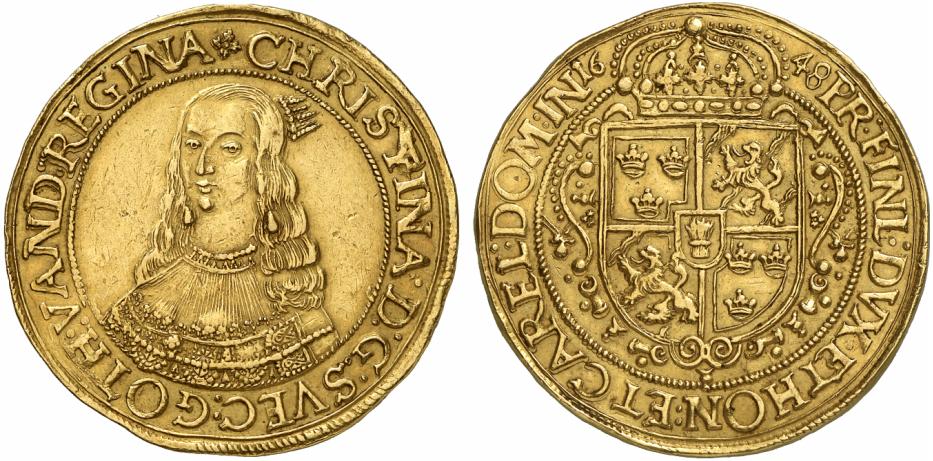 BALTIKUM RIGA Christina, 1632-1654. 10 Dukaten 1648.