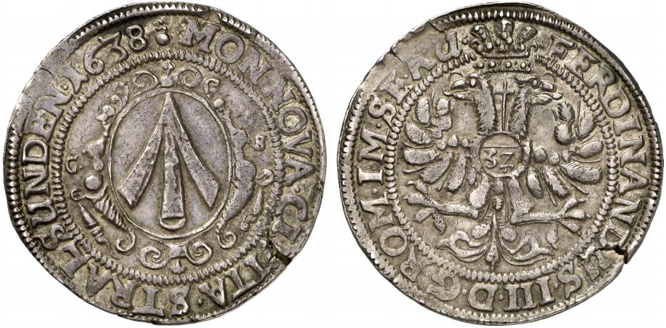 STRALSUND STADT Unter Schweden. Christina, 1637-1654. Reichstaler (32 Schilling) 1638,
