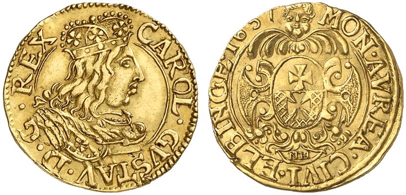 POLEN ELBING Unter Schweden. Karl X. Gustav, 1654-1660. Dukat 1657.