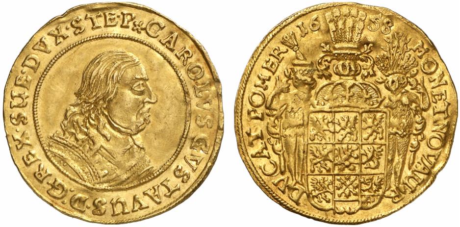 POMMERN Karl X. Gustav, 1654-1660. 2 Dukaten 1658, Stettin.