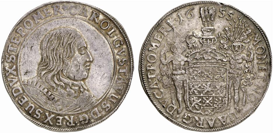 POMMERN Karl X. Gustav, 1654-1660. Reichstaler 1655, Stettin.