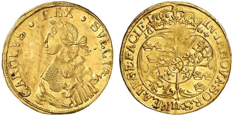 SCHWEDEN KÖNIGREICH Karl XI., 1660-1697. Dukat 1664, Stockholm.
