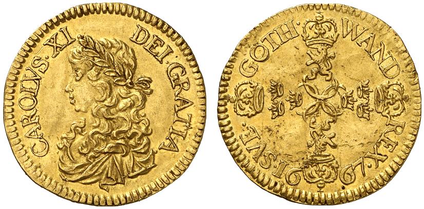 SCHWEDEN KÖNIGREICH Karl XI., 1660-1697. Dukat 1667, Stockholm.