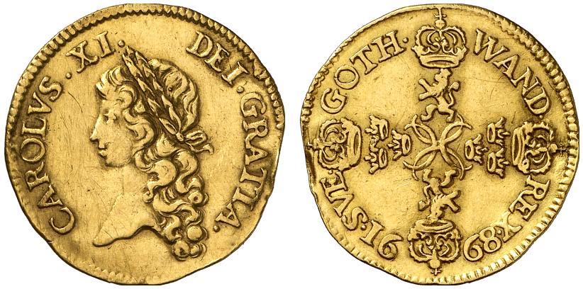 SCHWEDEN KÖNIGREICH Karl XI., 1660-1697. Dukat 1668, Stockholm.