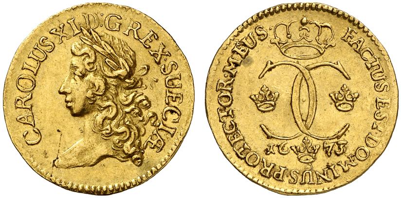 SCHWEDEN KÖNIGREICH Karl XI., 1660-1697. Dukat 1673, Stockholm.