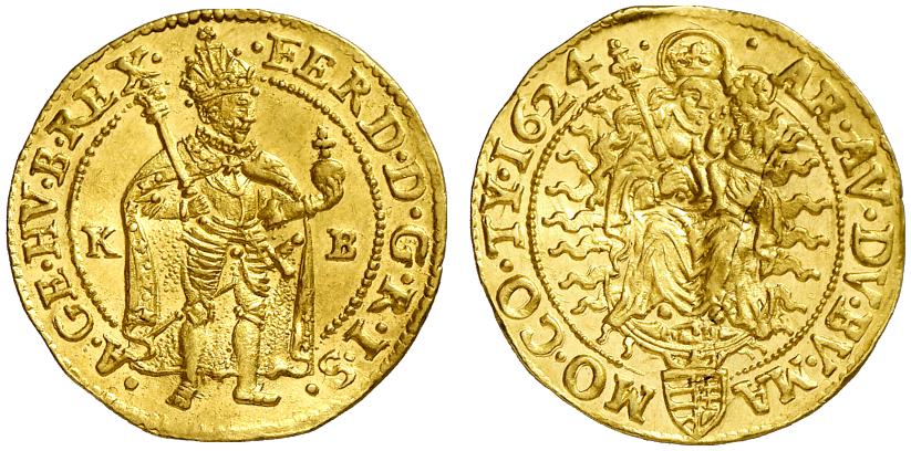 RÖMISCH-DEUTSCHES REICH Ferdinand II., 1592-1618-1637. Dukat 1624 KB, Kremnitz.
