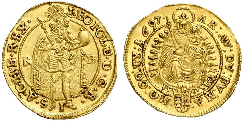 RÖMISCH-DEUTSCHES REICH Leopold I., 1657-1705. Dukat 1697 KB, Kremnitz.