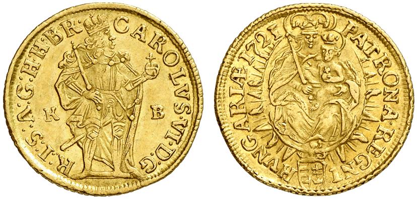 RÖMISCH-DEUTSCHES REICH Karl VI., 1711-1740. Dukat 1721 KB, Kremnitz.