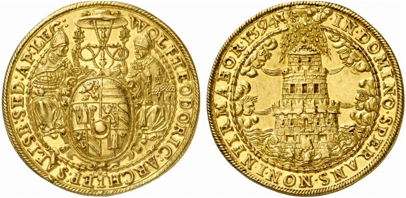 DIE GEISTLICHKEIT IN DEN HABSBURGISCHEN ERBLANDEN SALZBURG Wolf Dietrich von Raitenau, 1587-1612. 10 Dukaten 1594.