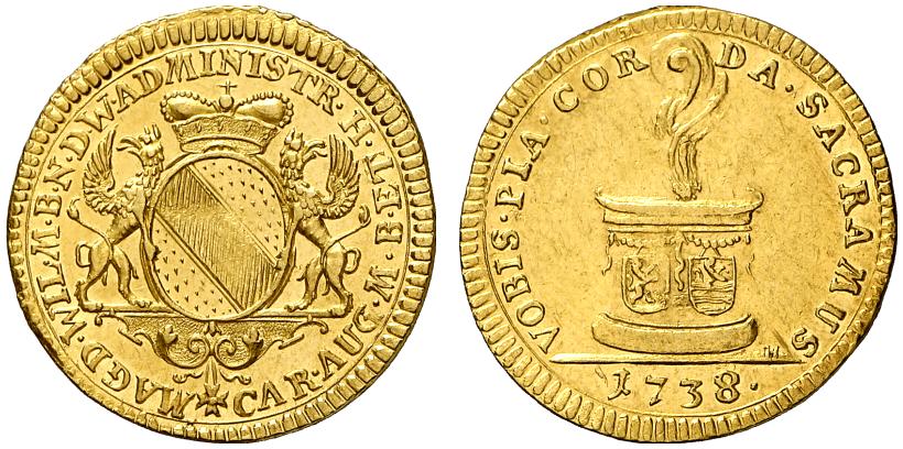 BADEN-DURLACH Karl Friedrich unter Vormundschaft von Magdalena Wilhelmine und Karl August von Baden, 1738-1745. Dukat 1738, Durlach,