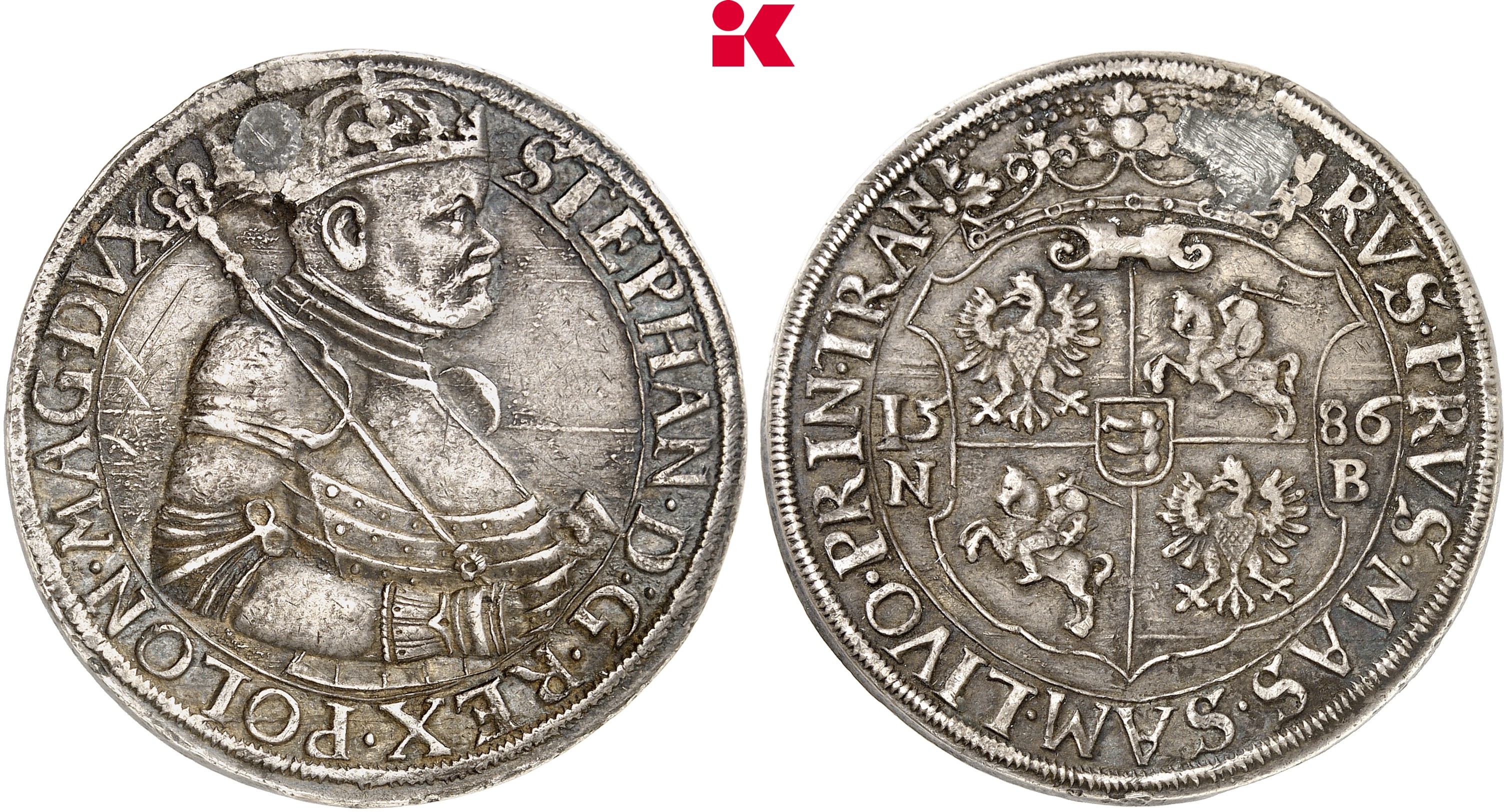POLEN KÖNIGREICH Stephan Bathory, 1576-1586. Reichstaler 1586 NB, Nagybánya.