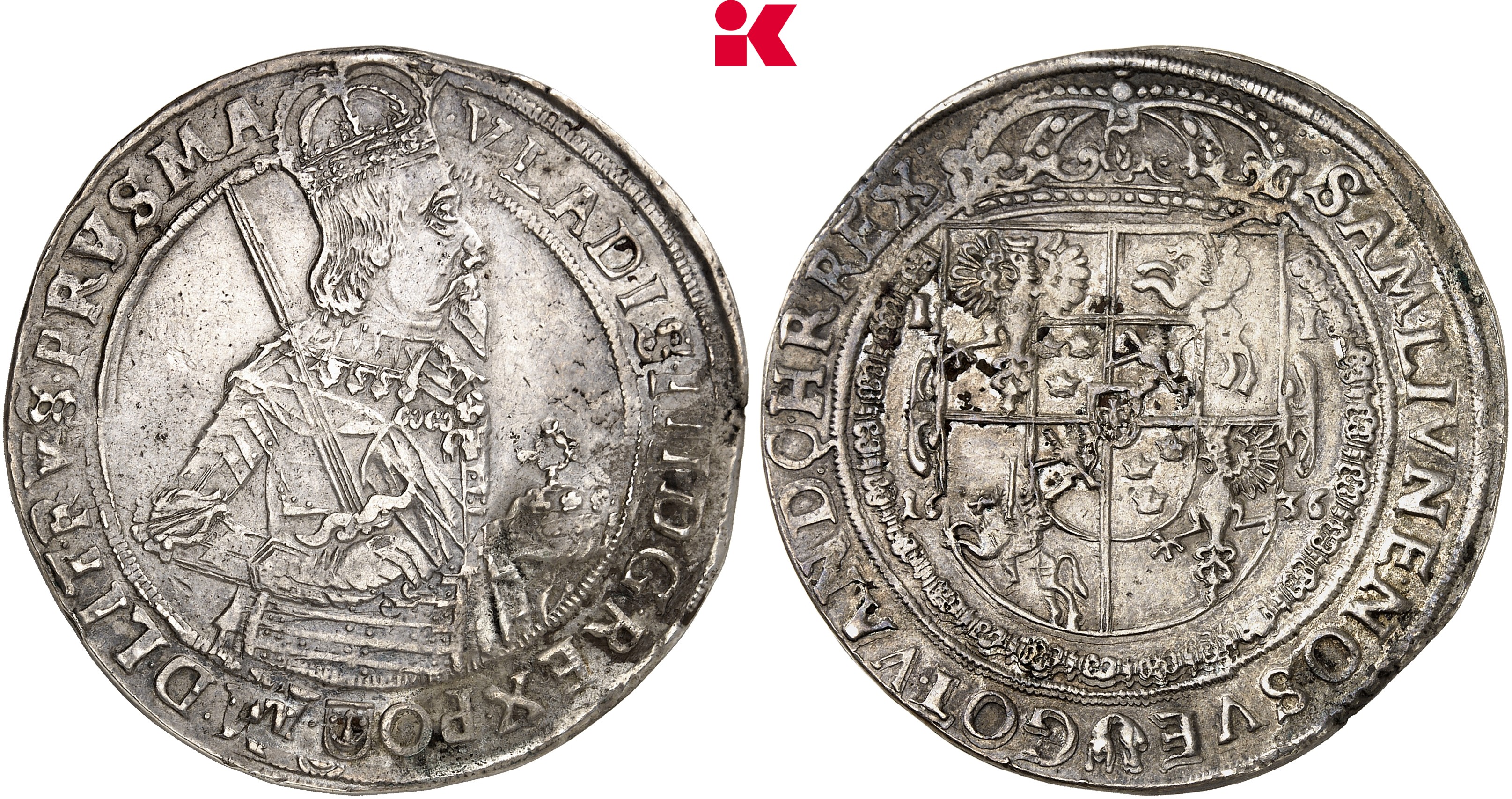POLEN KÖNIGREICH Wladislaw IV., 1632-1648. Reichstaler 1636, I-I, Bromberg.