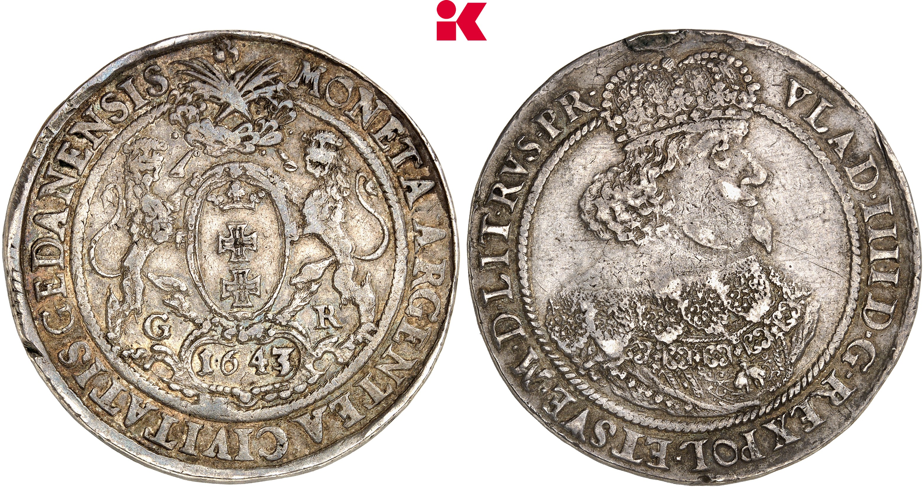 POLEN DANZIG Stadt. Reichstaler 1643 (Jahreszahl im Stempel aus 1642 geändert),