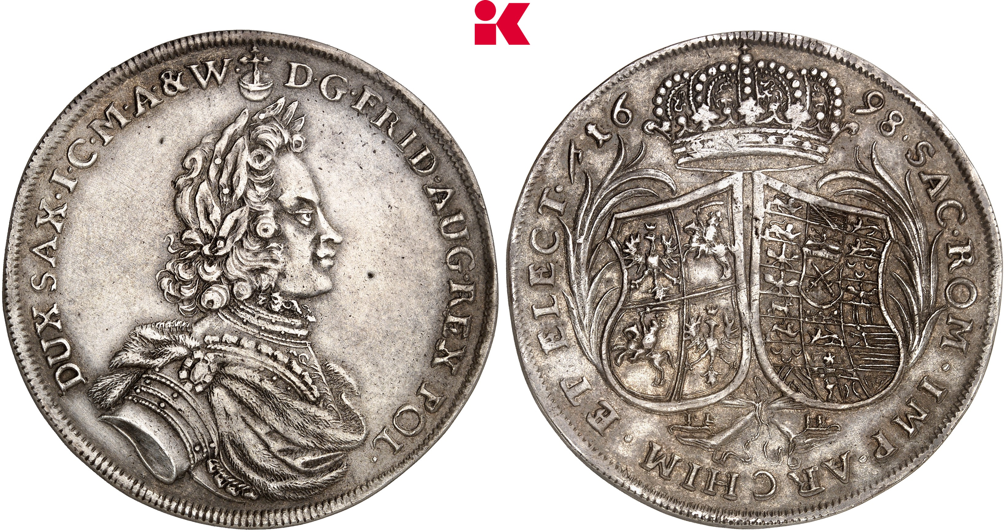 SACHSEN Friedrich August I., 1694-1733 (August der Starke). Reichstaler 1698, Dresden.