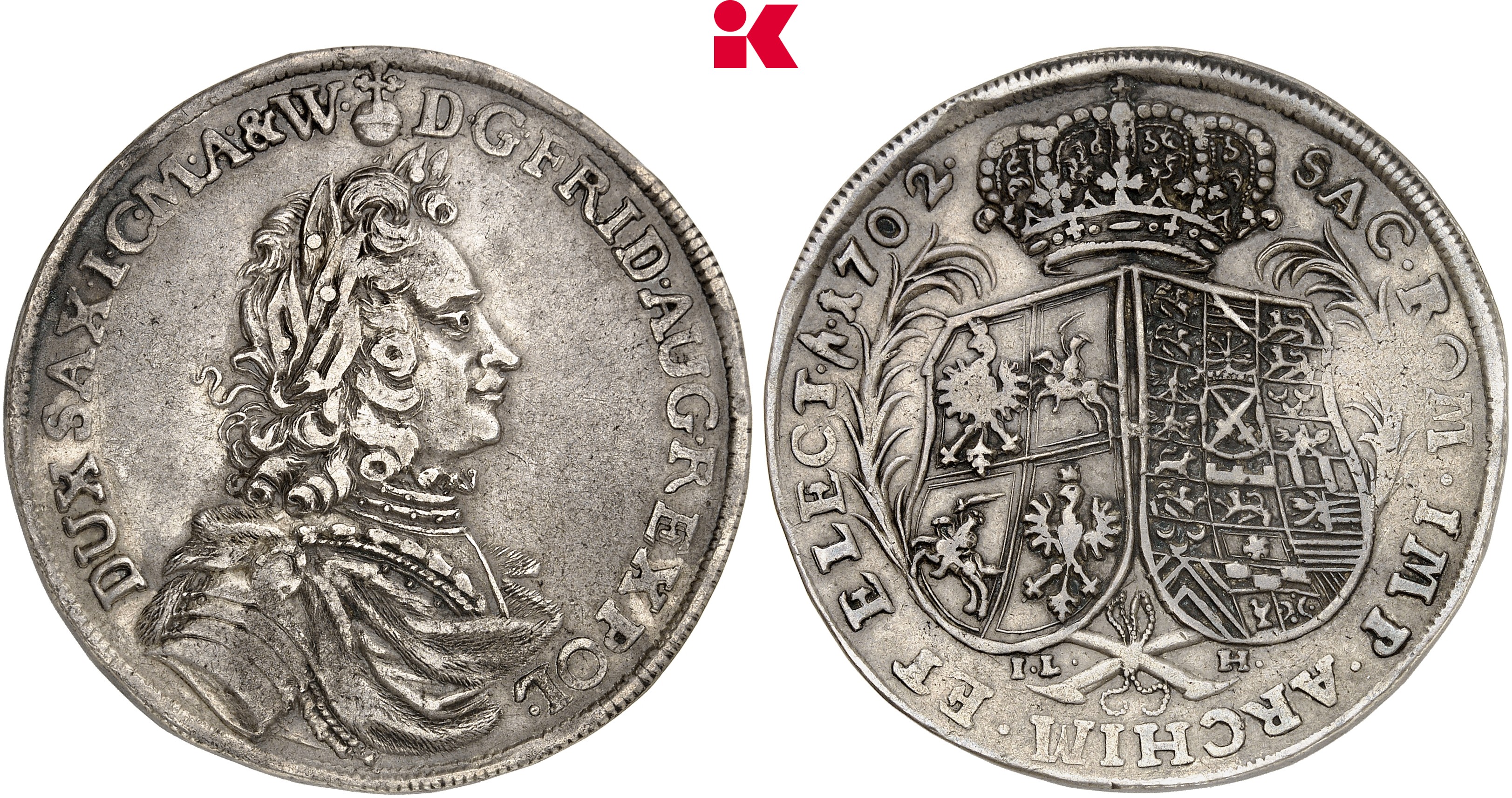 SACHSEN Friedrich August I., 1694-1733 (August der Starke). Reichstaler 1702, Dresden.