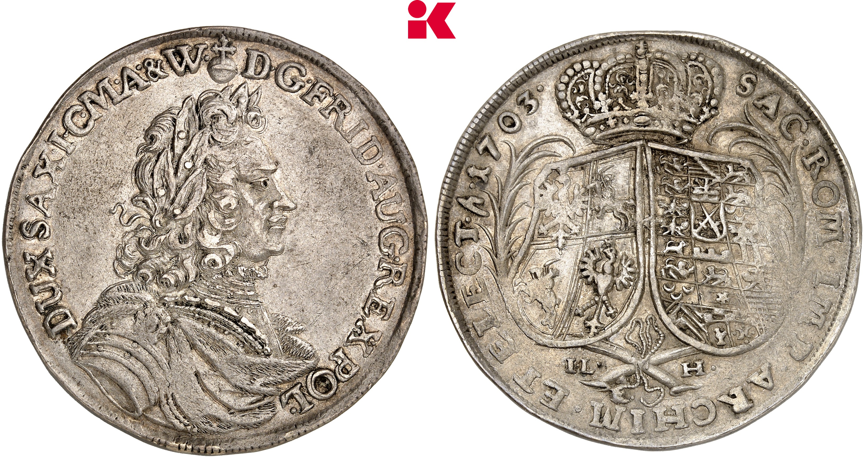 SACHSEN Friedrich August I., 1694-1733 (August der Starke). Reichstaler 1703, Dresden.