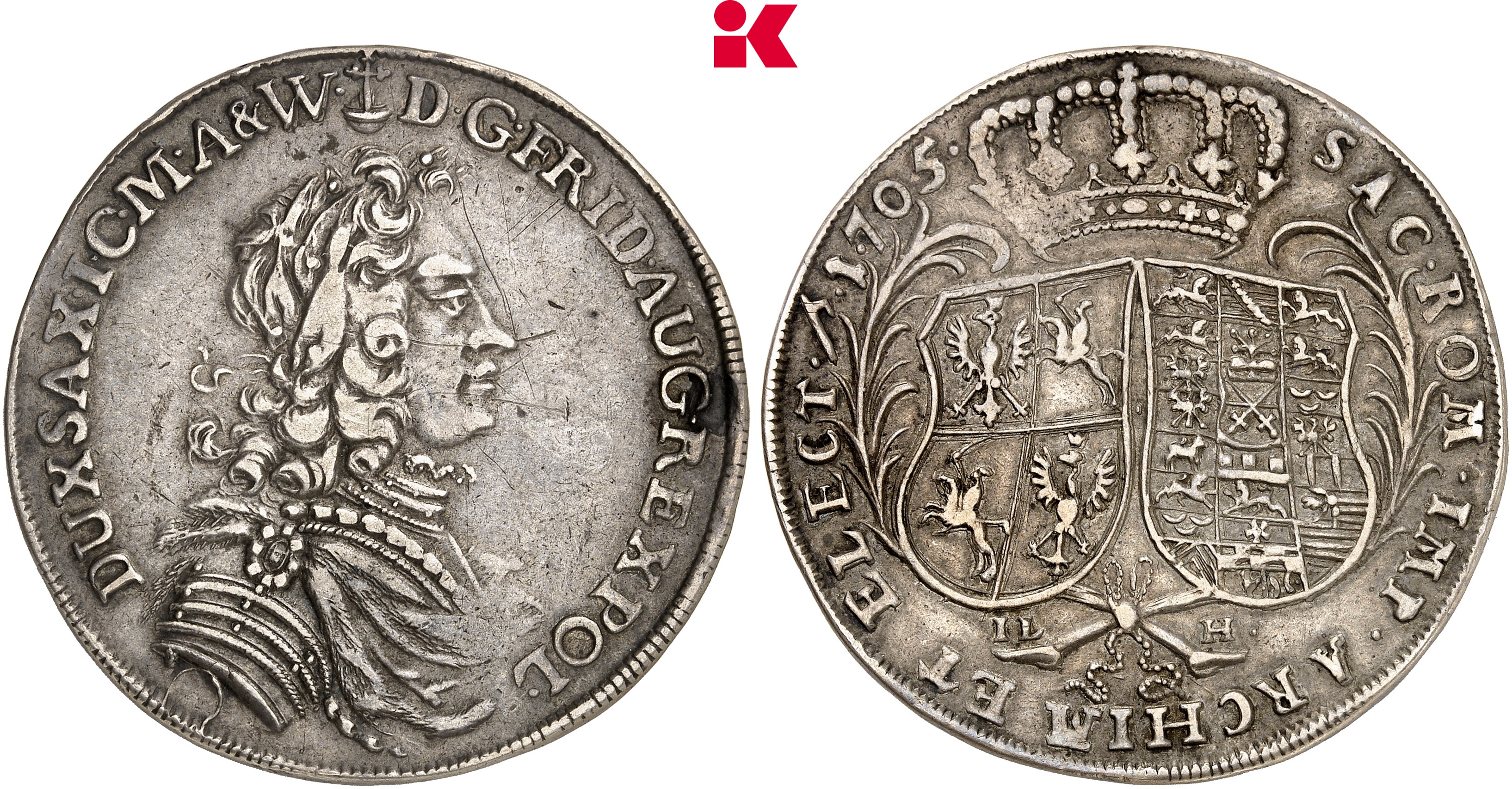 SACHSEN Friedrich August I., 1694-1733 (August der Starke). Reichstaler 1705, Dresden.