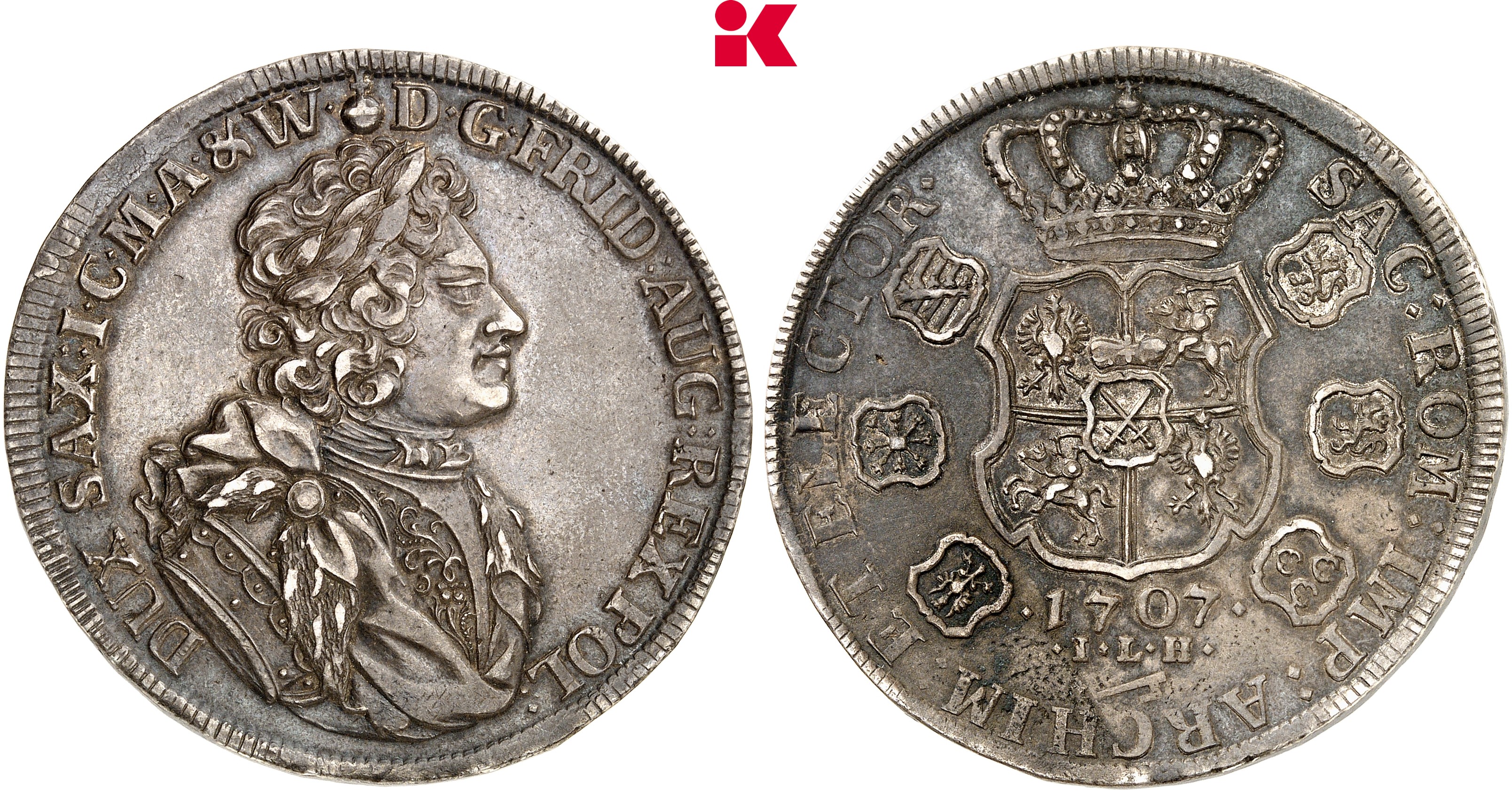 SACHSEN Friedrich August I., 1694-1733 (August der Starke). Reichstaler 1707, Dresden.