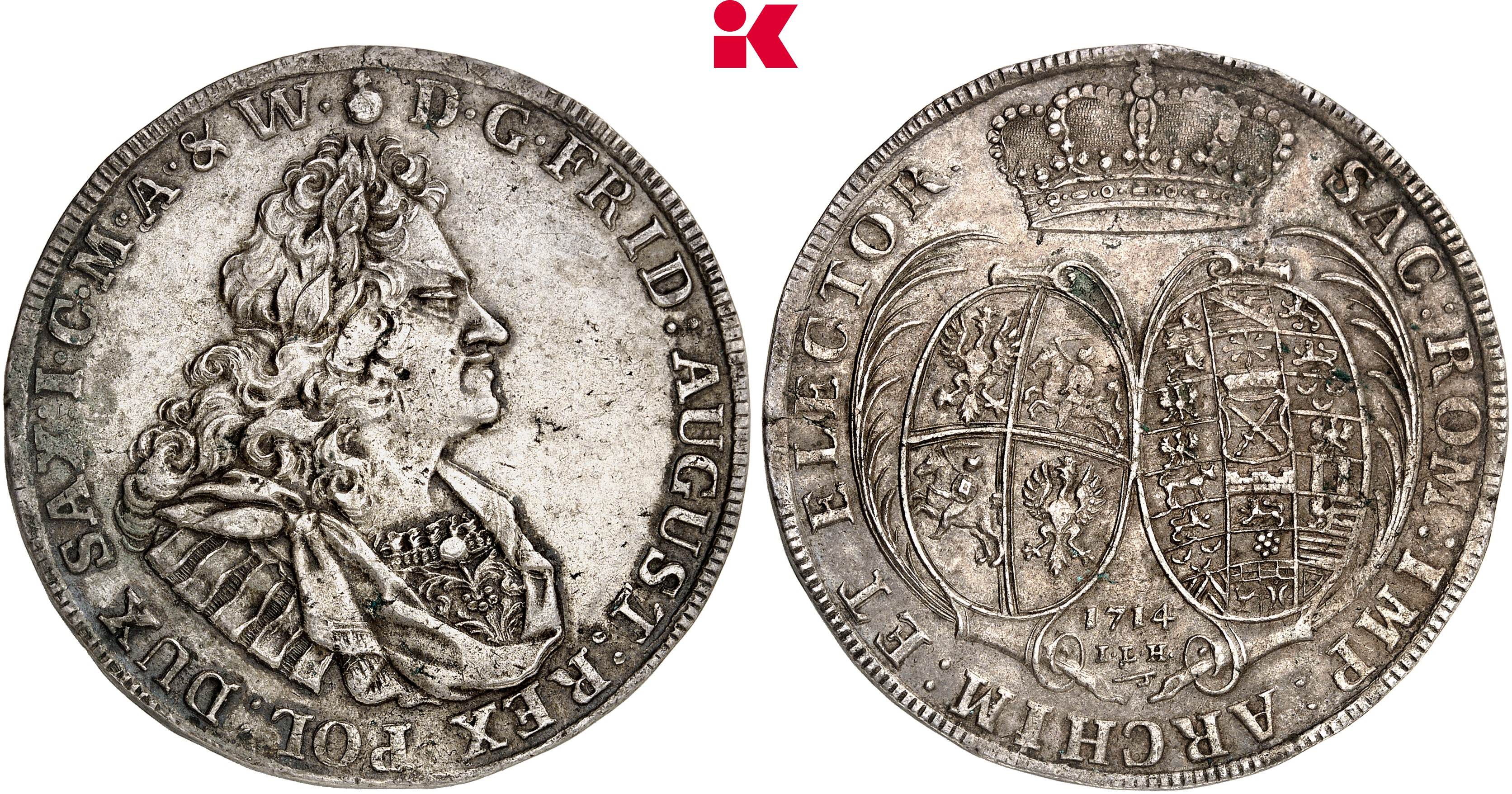 SACHSEN Friedrich August I., 1694-1733 (August der Starke). Reichstaler 1714, Dresden.