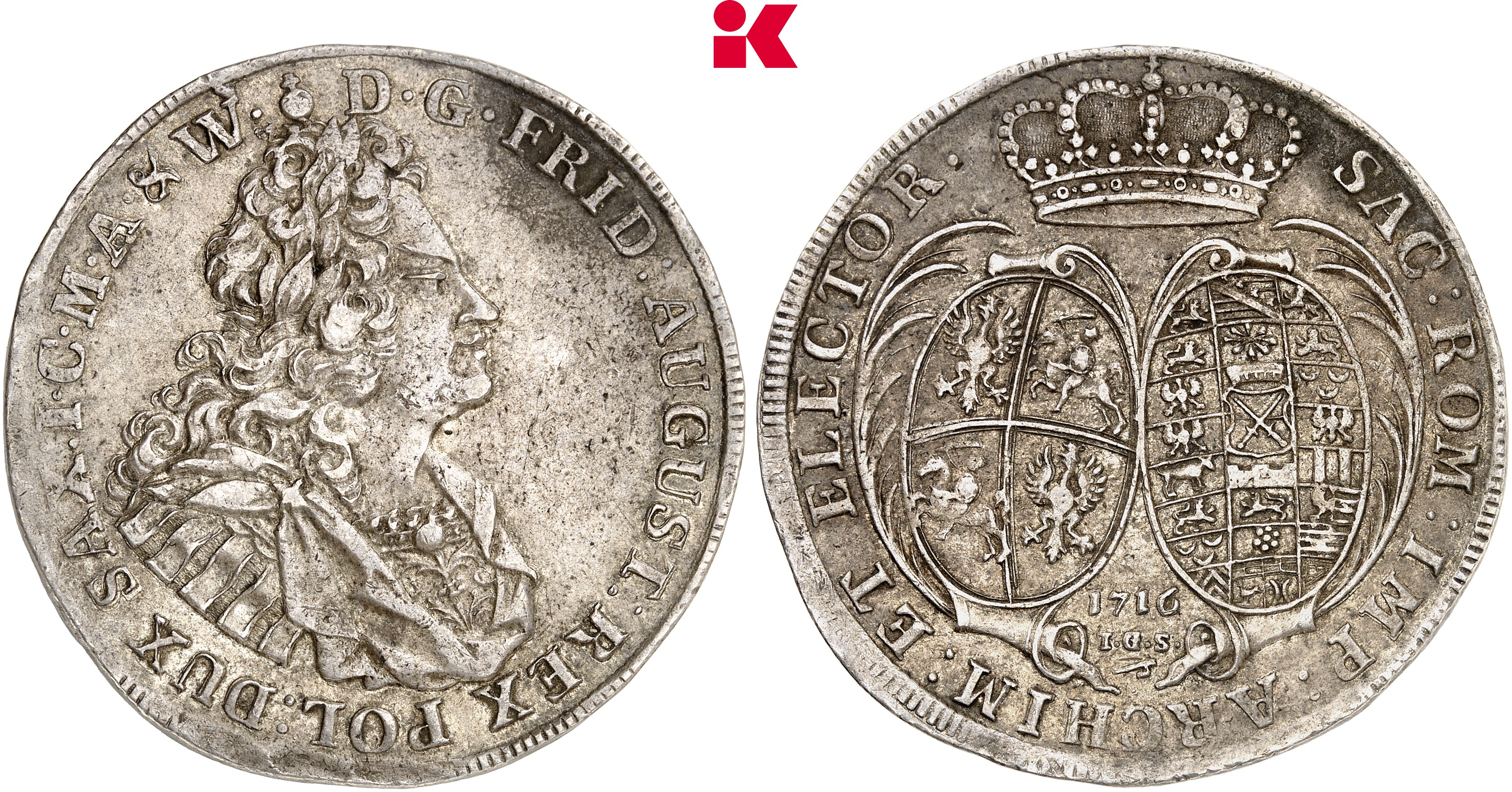 SACHSEN Friedrich August I., 1694-1733 (August der Starke). Reichstaler 1716, Dresden.
