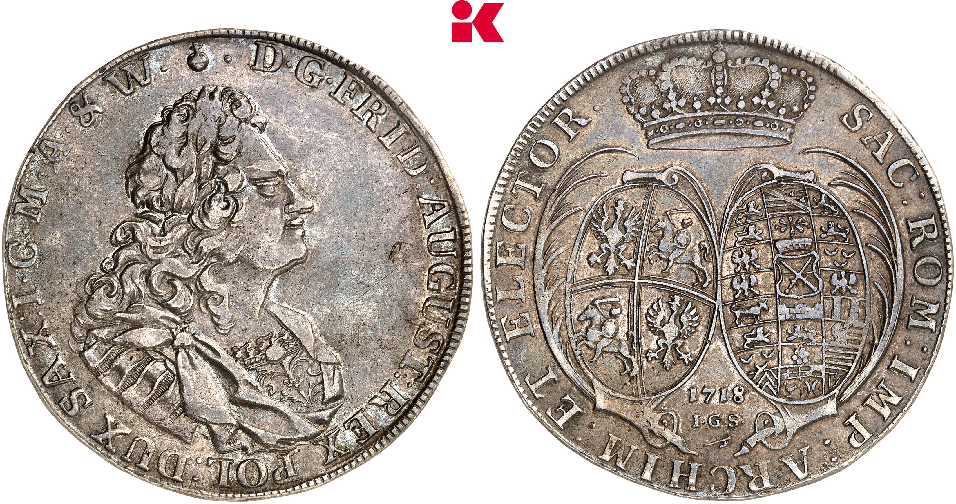 SACHSEN Friedrich August I., 1694-1733 (August der Starke). Reichstaler 1718, Dresden.